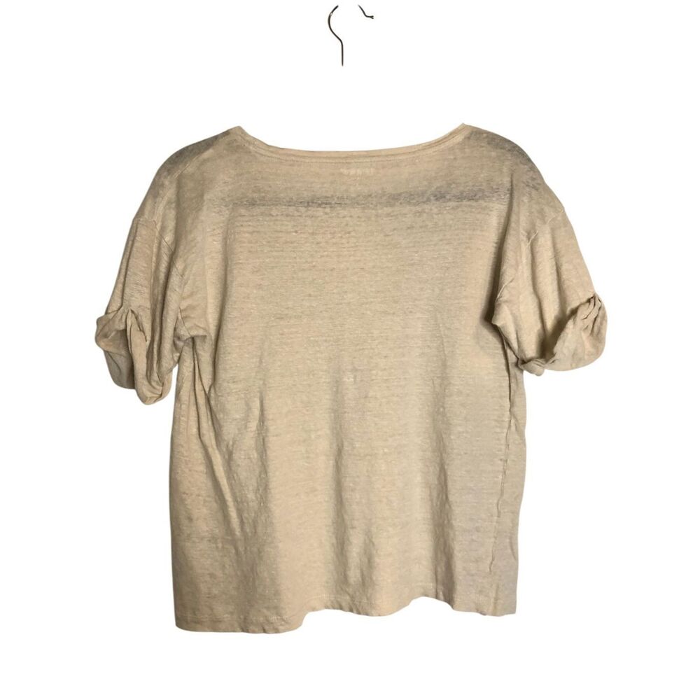 J. Crew 100% Linen boxy Tee folded Sleeve size small minimalist natural fiber - Picture 3 of 8